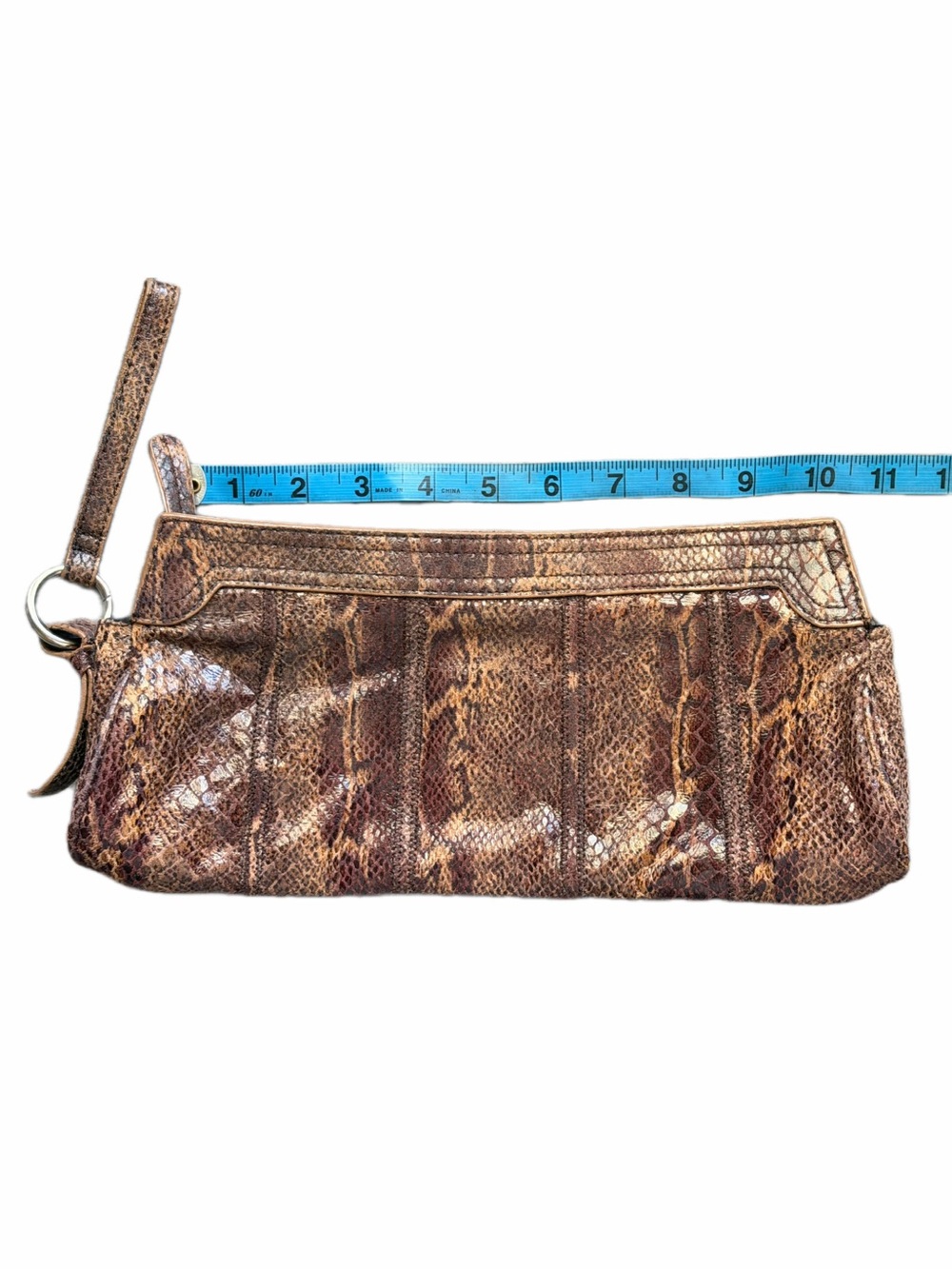 Brown Faux Snakeskin Wristlet Clutch Purse